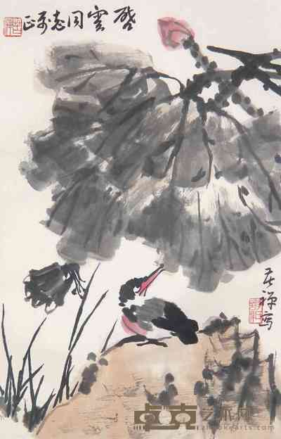 李苦禅 荷花翠鸟 立轴 69×45cm